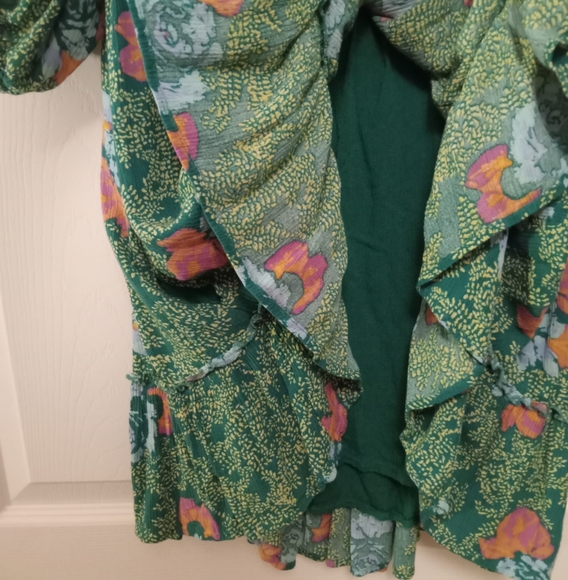 FREE PEOPLE green print open back flounce mini dress. XL - Picture 7 of 13